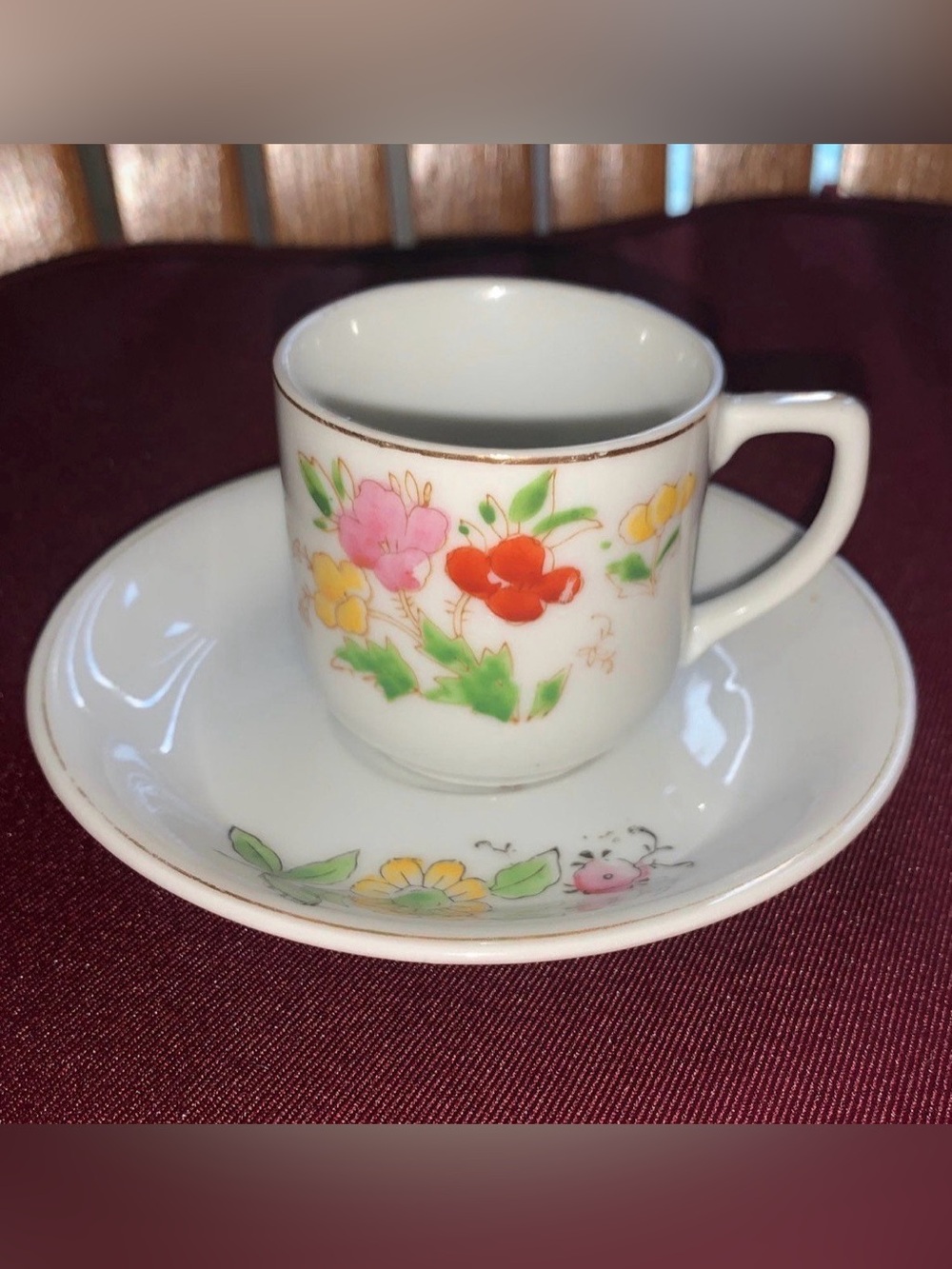 Vintage Occupied Japan Teacup & Saucer Set – Hand Painted Floral Gold Rim